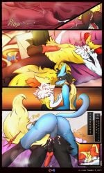 anal anal_sex animal_genitalia anthro anus ass balls bodily_fluids braixen canid canine confusion cum dialogue duo erection fluffy fox from_behind_position furniture generation_4_pokemon generation_6_pokemon genital_fluids genitals hi_res ignis_(smelting_bond) knot looking_pleasured lucario male male/male mammal mounting nintendo penetration penile penile_penetration penis penis_in_ass pokemon pokemon_(species) precum pull_out samkit sex silver_(smelting_bond) sofa steam sunny sweat thrusting