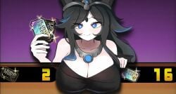 black_hair death's_daugther_lunacia enormous_breasts holding_object horny huge_breasts looking_at_viewer massive_breasts the_battle_cats
