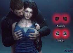 3d 3d_(artwork) 3d_model brown_hair chris_redfield dark_hair indoors jill_valentine jjjjd not_ai_generated resident_evil video_game_character video_games