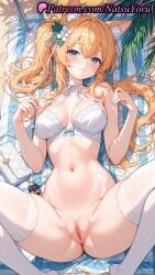 1girls 2025 ai_generated animal_ear_fluff animal_ears bare_shoulders blue_archive blue_eyes blush bottomless bra breasts cat_ears choker closed_mouth female female_only flower hair_flower hair_ornament halo hi_res highres long_hair looking_at_viewer lying mari_(blue_archive) medium_breasts natsuyoru navel on_back orange_hair patreon pussy smile solo spread_legs stomach thighhighs uncensored underwear vagina voluptuous voluptuous_female white_bra white_thighhighs