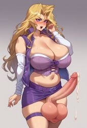 ai_generated big_balls big_breasts big_penis cum cum_drip futanari gvukub huge_balls huge_breasts huge_cock mai_valentine yu-gi-oh!