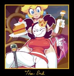 2girls 5_fingers absurd_res armwear bandit_(mario) big_breasts black_hair blonde_hair blue_ear_ring blue_eyes bodily_fluids breasts cake_slice chair clitoris closed_eyes clothed clothing crown duo elbow_gloves expressive_mask eyebrows eyelashes female female/female female_on_human female_on_humanoid fingers flower_panties food frilly frilly_clothing frilly_panties frilly_underwear fruit furniture genital_fluids genitals gloves gold_crown hair handwear happy headgear hi_res holding_fork holding_object holding_plate hooded_robe human human_female human_on_humanoid humanoid humanoid_female humanoid_genitalia humanoid_vulva inner_labia inside interspecies lipstick looking_at_another looking_down looking_down_at_another loopsdaloop makeup mammal mario_(series) mask nintendo nipples no_underwear not_furry outline panties panties_around_finger pink_clitoris pink_clothing pink_inner_labia pink_lipstick pink_panties pink_underwear pink_vulva plant princess_peach red_clothing red_robe robe sadie_(genocity) sadie_(genocityzone) saliva saliva_string smile staff strawberry super_mario_64 sweat sweaty_face tan_body tan_skin text the_end throne twintails underwear vaginal_fluid_string vaginal_fluids vulva wavy_mouth wearing_mask white_armwear white_body white_clothing white_elbow_gloves white_gloves white_handwear white_outline white_sclera white_skin yellow_text