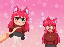 cum cum_drip disgusted_expression female heterochromia meme netsuki red_hair shocked_expression toy virtual_youtuber vtuber