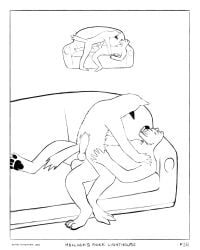 2024 4:5 4_toes 5_fingers absurd_res animal_genitalia animal_penis anthro avian balls beak bird black_and_white black_beak black_nose border canid canine canine_genitalia canine_penis canis claws comic domestic_dog duo eyebrows feet fingers furniture genitals hi_res knot lying maccaw_(sharkinthepark) macleish_(sharkinthepark) male male/male mammal markings monochrome on_back owl pawpads penis sex sharkinthepark simple_background smile sofa sofa_sex tail thick_eyebrows toe_claws toes whisker_markings white_background white_border