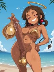 1futa achan_(argonchann) after_ejaculation angel argonchann ball_bra balls beach big_balls big_breasts big_penis bikini bikini_bottom bikini_top breasts clothing condom condom_balloon cum cum_in_condom curvaceous curvy curvy_figure dark-skinned_futa dark_skin demon_tail erect_penis erection fallen_angel foreskin fully_retracted_foreskin futa_only futanari genital_fluids genitals golden_week grin half-closed_eyes hi_res highres holding_object huge_cock long_penis looking_at_viewer nature original original_character outdoors outside penis penis_out png ready_for_more red_eyes retracted_foreskin revealing_clothes shiny_skin smile smiling smiling_at_viewer smug smug_face smug_grin solo solo_futa swimwear testicles thick_thighs veiny_penis wet wet_body wet_skin wide_hips