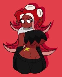 1girls agent_8_(splatoon) belly big_breasts breasts dark-skinned_female dark_skin eight_(jaktroose) female female_focus female_only huge_breasts jaktroose midriff octoling octoling_girl scar solo_female splatoon stoic thick_thighs thighs underboob