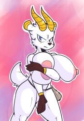 big_breasts blush breast_squish breasts caprine crackers_(artist) edit embarrassed embarrassed_naked_female embarrassed_nude_female enf female goat kung_foo_kid mega_man mega_man_star_force naked nude pout pouting raven30_(editor) rule_63 solo_female