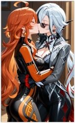 2girls 2women ai_generated arlecchino_(genshin_impact) genshin_impact girl_on_girl lesbian_couple lesbian_domination lesbian_focus lesbian_kiss lesbian_sex lovers mavuika_(genshin_impact) yuri yuri yuri