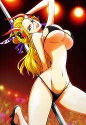 1girls ai_generated big_breasts bikini black_maria blonde_hair breasts clothing dancing female female_only masturbation one_piece pole pole_dancing police_uniform reijucuck stripper_pole swimsuit undressing