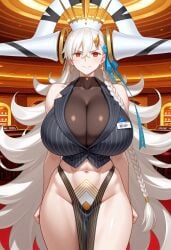 1girls ai_generated big_breasts breasts civitai fate/grand_order fate_(series) female hair horns large_breasts light-skinfemale light_skin long_hair orange_hair pinstripe_pattern pinstripe_suit solo suit u-olga_marie white_hair