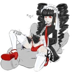 anonymous_male buldge celestia_ludenberg crushing danganronpa foot_on_face genderswap_(ftm) heels holding_up_skirt lolita_fashion painted_nails pale_skin panties request rule_63 sitting_on_person trap twintails