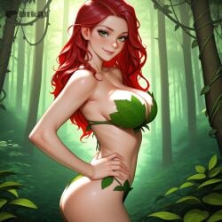 1girls ai_generated big_ass dtkai forest hand_on_hip large_breasts leaf_bikini looking_at_viewer nature outside smile sunlight vines