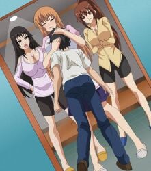 1boy 2d 2d_(artwork) 2d_artwork 3girls arms_crossed arms_crossed_under_breasts big_breasts black_eyes_female black_hair black_hair_female black_hair_male blush breast_smother breast_squeeze breasts brother brother_and_sister brown_eyes brown_eyes_female brown_hair brown_hair_female closed_eyes dekakute_ecchi_na_ore_no_ane digital_drawing_(artwork) digital_media_(artwork) excited excited_expression excited_female female floor hands_on_hips happy harem hentai hi_res hugging hugging_partner human human_female human_male japanese japanese_female japanese_male jealous jealous_female jealous_look large_breasts lifted light_brown_hair light_brown_hair_female long_hair long_hair_female male meta:stitched_redraw multiple_girls nipples nipples_bulge open_eyes redraw sandals screencap_redraw segawa_asaka segawa_shunsuke segawa_tsukino segawa_yuki sexually_suggestive short_hair short_hair_male shorter_male siblings sisters skirt smothering standing surrounded taller_girl