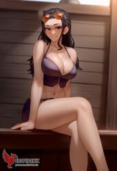 1girls 2d abs ai_generated ass big_ass big_breasts black_hair breasts cleavage erophoenix female female_focus full_body green_eyes long_hair looking_at_viewer navel nico_robin one_piece patreon_username solo solo_female thick thick_thighs uncensored