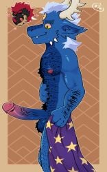 absurd_res anthro balls big_penis blue_body body_hair chest_hair feeling_up_self genitals glaskeru hairy_balls hi_res male penis slim_anthro slim_male solo twunk yellow_eyes