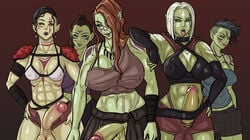 5futas abs alekerectsociety balls big_balls big_breasts big_penis breasts clothed clothing fantasy fully_clothed futa_focus futanari green_skin hair huge_breasts huge_cock humanoid humanoid_penis lineup mostly_nude orc orc_futanari orcs partially_clothed penis sex_and_fantasy standing