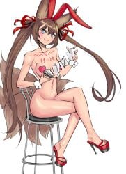 animal_ear_fluff animal_ears animal_tail blue_eyes blush breasts brown_hair caleen_keemosn chair commission crossed_legs elotika eyebrows_visible_through_hair fake_animal_ears female female footwear fox_ear fox_ears fox_girl fox_tail geta hair_between_eyes hair_ornament hair_ribbon hairband heart_pasties high_heels holding kemonomimi kitsune kitsunemimi long_hair looking_at_viewer makeup medium_breasts multiple_tails navel nude original pasties platform_footwear platform_heels rabbit_ears red_footwear red_ribbon ribbon runes sandals shoes sitting smile solo star_ocean star_ocean_anamnesis stool tail tattoo thighs twintails very_long_hair wrist_cuffs