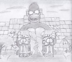 1boy 1girls 2019 20th_century_fox 20th_century_studios breasts female fox_corporation genitals gorilla gracie_films hi_res homer_simpson king_kong king_kong_(series) looking_at_another male marge_simpson matt_groening monochrome nipples open_mouth penis pussy screaming sketch smile takeshi1000 the_simpsons traditional_media_(artwork) vaginal_penetration