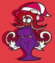 agent_8_(splatoon) clothed clothed_female clothes clothing cosplay dark-skinned_female dark_skin eight_(jaktroose) fully_clothed hourglass_figure hourglass_figured_female jaktroose octoling octoling_girl purple_dress splatoon vivian_(paper_mario)_cosplay white_gloves witch_hat witch_outfit