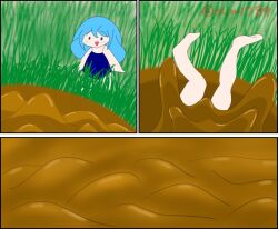 blue_hair comic diving mud quicksand rd_mc1789 swimsuit