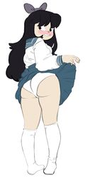 1girls ass black_hair black_strategy blush bow cartoon_network cr0nu5 dark_hair embarrassed exposed_panties facing_away female female_focus female_only flashing_panties hairbow legs light-skinned_female light_skin long_black_hair long_hair looking_back ok_k.o.!_let's_be_heroes panties school_uniform schoolgirl skirt skirt_lift solo solo_female standing thighs underwear upskirt white_panties white_underwear