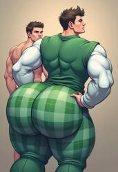 2boys ai ai_generated big_ass big_ass_(male) big_butt dennis_hamilton hands_on_hips huge_ass huge_butt male male_only plaid plaid_pants solo_focus
