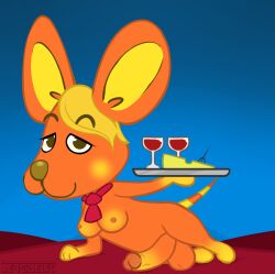 2020 alcohol animal_crossing anthro balls bettina_(animal_crossing) beverage blonde_hair breasts brown_nose cheese chef_uniform clothed clothing container cup dairy_products digital_media_(artwork) drinking_glass food fur furry futanari genitals glass glass_container glass_cup hair herm holding_tray intersex looking_at_viewer lying mammal markings mouse murid murine nintendo nipples on_side orange_body orange_fur penis rodent sergaelic simple_background solo striped_markings striped_tail stripes tail tail_markings wine wine_glass