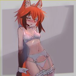 animal_ears animal_tail blush blushing_female bra chocker collar cute_fang ear_piercing female female freckles freckles_on_face freckles_on_shoulders garter_belt kemono kemonomimi lingerie lingerie_only no_sex nradiowave open_mouth orange_eyes orange_eyes_female orange_hair orange_hair_female original original_character panties short_hair short_hair_female small_breasts sole_female tagme tail thin_body thin_female white_bra white_collar white_garter_belt white_panties