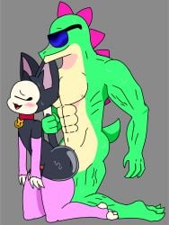 2boys anal anal_sex armwear brawl_stars buzz_(brawl_stars) dinosaur feline femboy gay gay_anal gay_sex kit_(brawl_stars) legwear male muscular muscular_male supercell