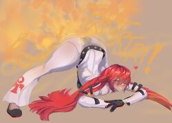 blue_eyes bubble_butt fart fart_cloud fart_fetish heart_symbol huge_fart jack-o_pose melonarts2_(artist) pose red_hair seductive seductive_look smile wink winking_at_viewer wobbling_ass