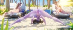 3d 3girls ass ass_up beach d.va dat_ass exposed_ass exposed_breasts exposed_nipples exposed_pussy female female_only hanging_breasts highres jack-o_pose locked_knees meltrib mercy nude overwatch widowmaker