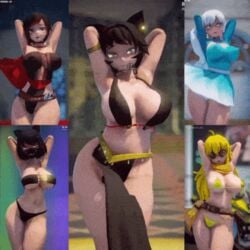 3d 5girls alternate_breast_size animated areolae arms_up belly_dancer belly_dancer_outfit big_breasts bikini black_hair blake_belladonna blonde_hair blue_eyes bouncing_breasts clothing curvy dancer_outfit dancing earrings erect_nipples_under_clothes faunus female gif harem_girl harem_outfit hip_sway human jic_jic kali_belladonna large_ass large_breasts lingerie long_hair looking_at_viewer mature_female me!me!me!_dance meme milf mmd mother_and_daughter mystral_outfit necklace pelvic_curtain ponytail purple_eyes ruby_rose rwby silver_eyes sisters skirt sunglasses swaying swaying_hips team_rwby thick_thighs tinted_eyewear weiss_schnee weiss_schnee_(mystral) white_hair wide_hips yang_xiao_long yellow_eyes