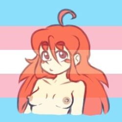 1girls bnuyafterdark breasts celeste_(game) looking_at_viewer madeline_(celeste) neutral_expression no_sex nude nude_female red_hair solo solo_female tagme trans_flag transgender_pride_colors
