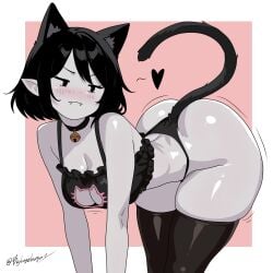 1girls adventure_time ass bent_over big_ass big_breasts bighugelarge1 black_eyes black_hair black_thighhighs blush bottomwear breasts cat_ears cat_lingerie cat_tail cleavage collar fangs female female_only grey_body grey_skin hair heart huge_ass legwear lingerie marceline motion_lines neckwear pointy_ears short_hair solo solo_female thick_thighs thighhighs thighs topwear vampire vampire_girl