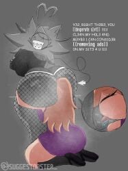 2girls alternate_version_available ass_grab big_ass big_breasts braces breasts cat_ears cursor donut_anus english_text female grey_body huge_ass hugging_ass hugging_from_behind musk oc reese_(suggestoaster_) rimming rimming_female sharp_teeth sona suggestoaster_ swe sweating text tongue