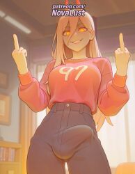 1futa 2025 \\\\m/ ai_generated artist_name blonde_hair breasts bulge bust chainsaw_man chest finger_gun futanari hi_res high_quality high_resolution highres index_finger_raised long_hair middle_finger mole_under_eye novalust patreon patreon_username pointing pointing_at_self pointing_at_viewer pointing_up power_(chainsaw_man) smile solo stable_diffusion thumbs_up watermark yellow_eyes