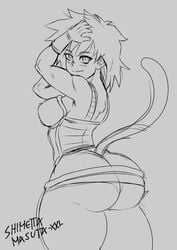 1girls ass ass_cleavage bubble_butt butt_crack dragon_ball female female_saiyan gine milf miniskirt mother saiyan saiyan_armor saiyan_tail shimetta_masuta sketch smiling_at_viewer solo thong