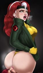 1girls 2025 absurd_res ahe_gao ai_generated anilingus anilingus_from_female ass ass_focus ass_up bicolored_hair big_ass green_eyes green_jacket jean_grey lesbian_domination lesbian_sex marvel marvel_comics red_hair rimming rogue_(x-men) tagme vampiregurl white_hair x-men_97 yellow_bodysuit yuri