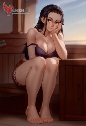 1girls 2d abs ai_generated ass big_ass big_breasts black_hair breasts cleavage erophoenix female female_focus full_body green_eyes long_hair looking_at_viewer navel nico_robin one_piece patreon_username solo solo_female thick thick_thighs uncensored
