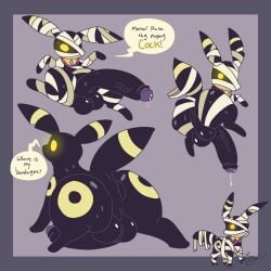 1:1 ass balls dialogue eeveelution feral generation_2_pokemon genitals glowing glowing_eyes gold_(metal) gold_jewelry hi_res jewelry male mummy mummy_wrappings nintendo penis pokemon pokemon_(species) snazzle_snapp solo speech_bubble umbreon undead yellow_eyes