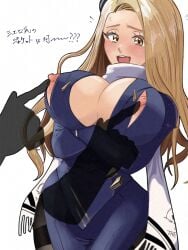 areolae breasts cielo_(nikke) goddess_of_victory:_nikke light-skinned_female light_skin long_hair nipple_play nipples open_mouth