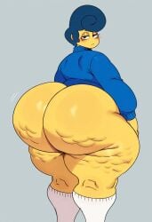 1boy 1femboy ai ai_generated anonymous_male big_ass big_ass_(male) big_butt blue_hair blue_sweater blush blushing_male bottomless bottomless_male cellulite huge_ass huge_butt jinu_(style) looking_at_viewer male male_only presenting presenting_hindquarters solo solo_male sweater wally_darling_(welcome_home) welcome_home_(puppet_show) yellow_body yellow_skin yellowskittlezz