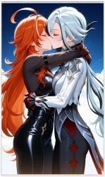 2girls 2women ai_generated arlecchino_(genshin_impact) genshin_impact girl_on_girl lesbian_couple lesbian_domination lesbian_focus lesbian_kiss lesbian_sex lovers mavuika_(genshin_impact) yuri yuri yuri