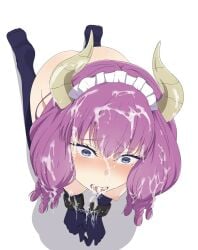 1girls aura_(sousou_no_frieren) big_breasts chained_wrists cum cum_in_mouth cum_on_face cum_on_hair cum_on_horn demon demon_girl demon_horns dripping_cum frieren_beyond_journey's_end gloves horns na-suke purple_hair shocked shocked_expression shocked_eyes shocked_female socks sousou_no_frieren tears tied_hands
