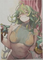 1girls :3 bare_shoulders bodypaint boku_no_hero_academia bra breasts deku's_photo_of_hagakure_toru female gloves green_hair highres horikoshi_kouhei large_breasts long_hair mature_female messy_hair my_hero_academia my_hero_academia_(finale) naughty_face navel official_alternate_costume panties photo_(medium) pointing pointing_at_self polaroid_photo post-timeskip smile solo stomach third-party_source tooru_hagakure tooru_hagakure_(visible) underwear very_long_hair