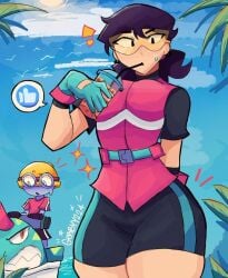 artist_name boba_tea brawl_stars character_name clouds drinking gerbyy224 glasses jetski ocean robot sky swimsuit tagme thick_thighs