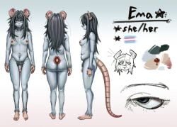amyarellano07 anthro black_hair breasts ear_piercing emma_(dumb_plague) eyewear front_view fur furry futanari genitals glasses grey_body grey_fur hair hi_res intersex lgbt_pride looking_at_viewer mammal model_sheet murid murine nude penis piercing pride_colors pubes rat rat_tail rear_view rodent round_glasses side_view small_breasts solo star tail text trans trans_woman transgender_pride_colors