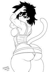 1girls ass ass_cleavage bubble_butt butt_crack dragon_ball female female_saiyan gine milf miniskirt mother saiyan saiyan_armor saiyan_tail shimetta_masuta solo thong winking_at_viewer