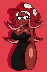 1girls agent_8_(splatoon) big_breasts black_dress breasts cleavage dark-skinned_female dark_skin digital_media_(artwork) dress eight_(jaktroose) female female_focus female_only huge_breasts jaktroose octoling octoling_girl red_eyes smile smiling_at_viewer solo_female splatoon thick_thighs thighs