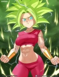 1girls abs bare_arms bare_shoulders blush clothed clothing color dragon_ball dragon_ball_super female female_focus female_only fit_female fusion green_eyes green_hair hi_res izhardraws kefla light-skinned_female light_skin long_hair looking_at_viewer muscles muscular muscular_female saiyan saiyan_girl solo solo_female super_saiyan tagme thick_thighs